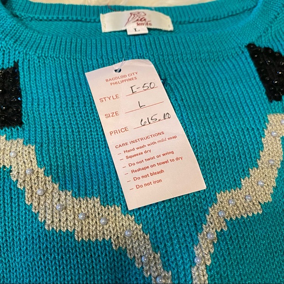 IA Knits Philippines Beaded Sequins Bows Sweater M NWT - Picture 5 of 7